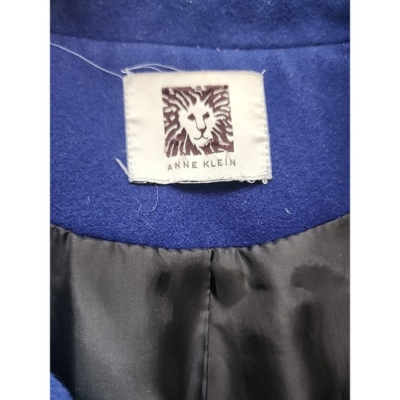 ANNE KLEIN Royal Blue Wool Blend Notched-Collar Double-Breasted Peacoat Large - Picture 3 of 7